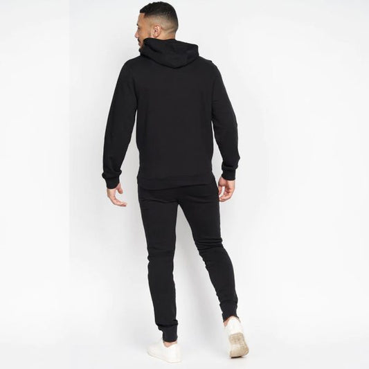 Basic Black Winter Casual Hooded Tracksuit for Men