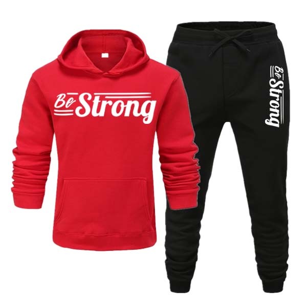 Be Strong" Style Printed Winter Hoodie & Trouser Tracksuit for Men