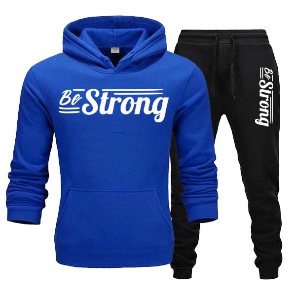 Be Strong" Style Printed Winter Hoodie & Trouser Tracksuit for Men